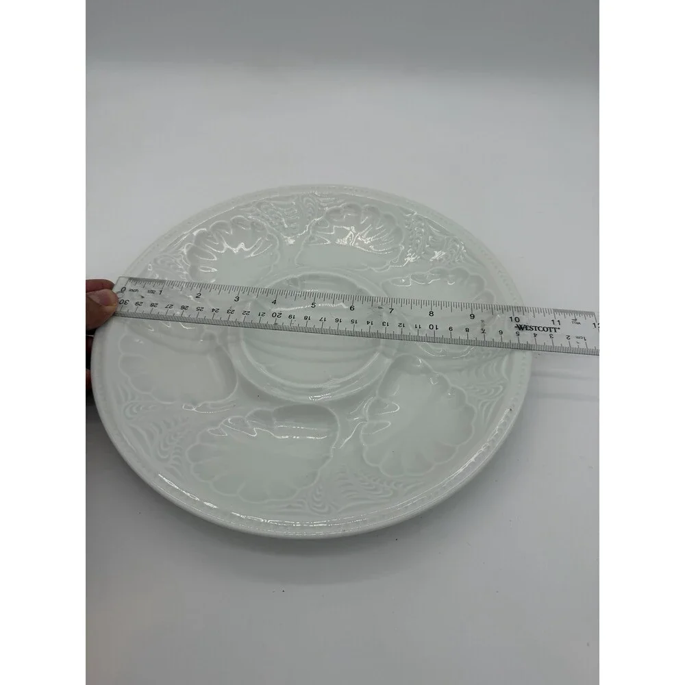 Antique Tharaud limoges france oyster platter White Glossy 10.5” Porcelain